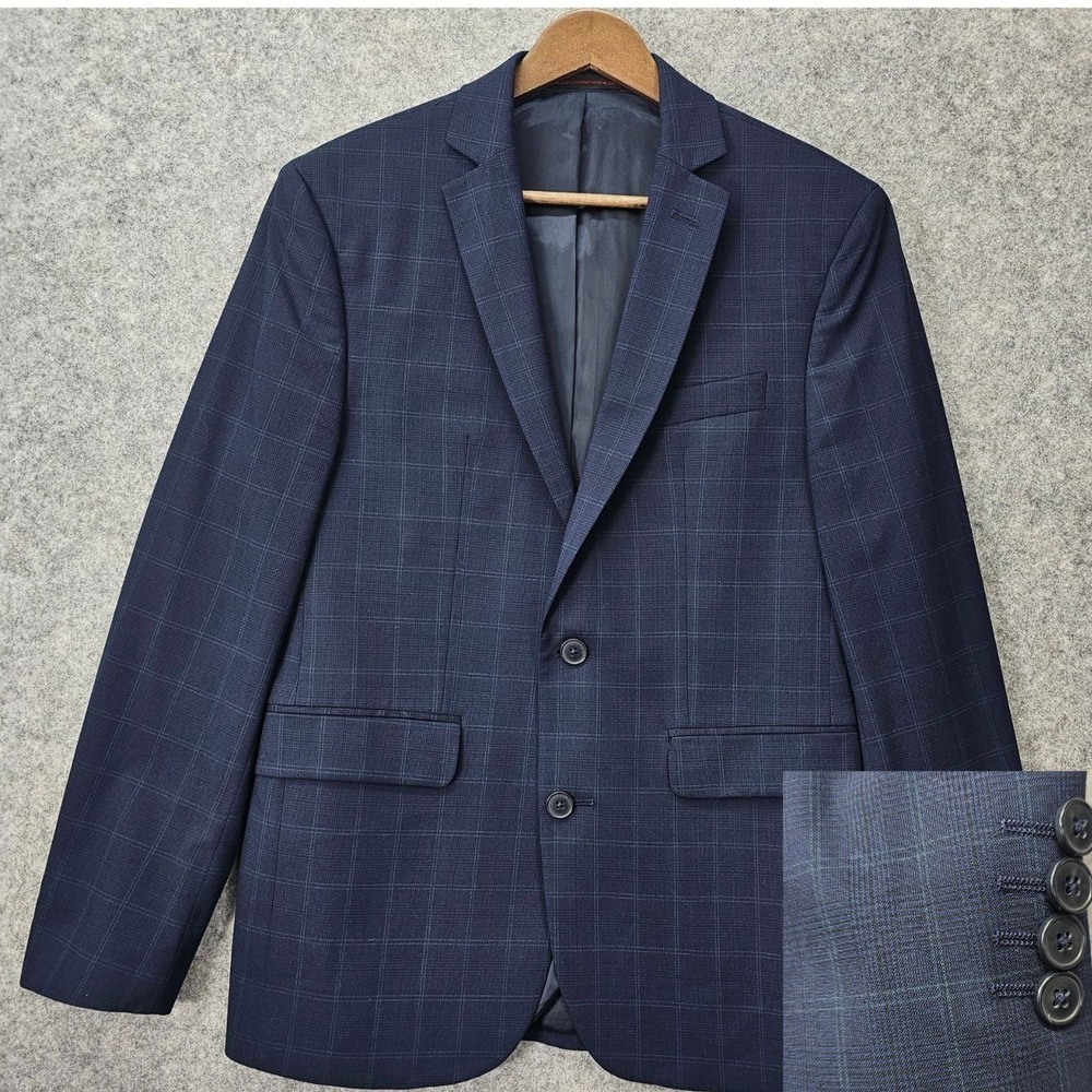 Navy Windowpane Men's Two-Button Suit Jacket